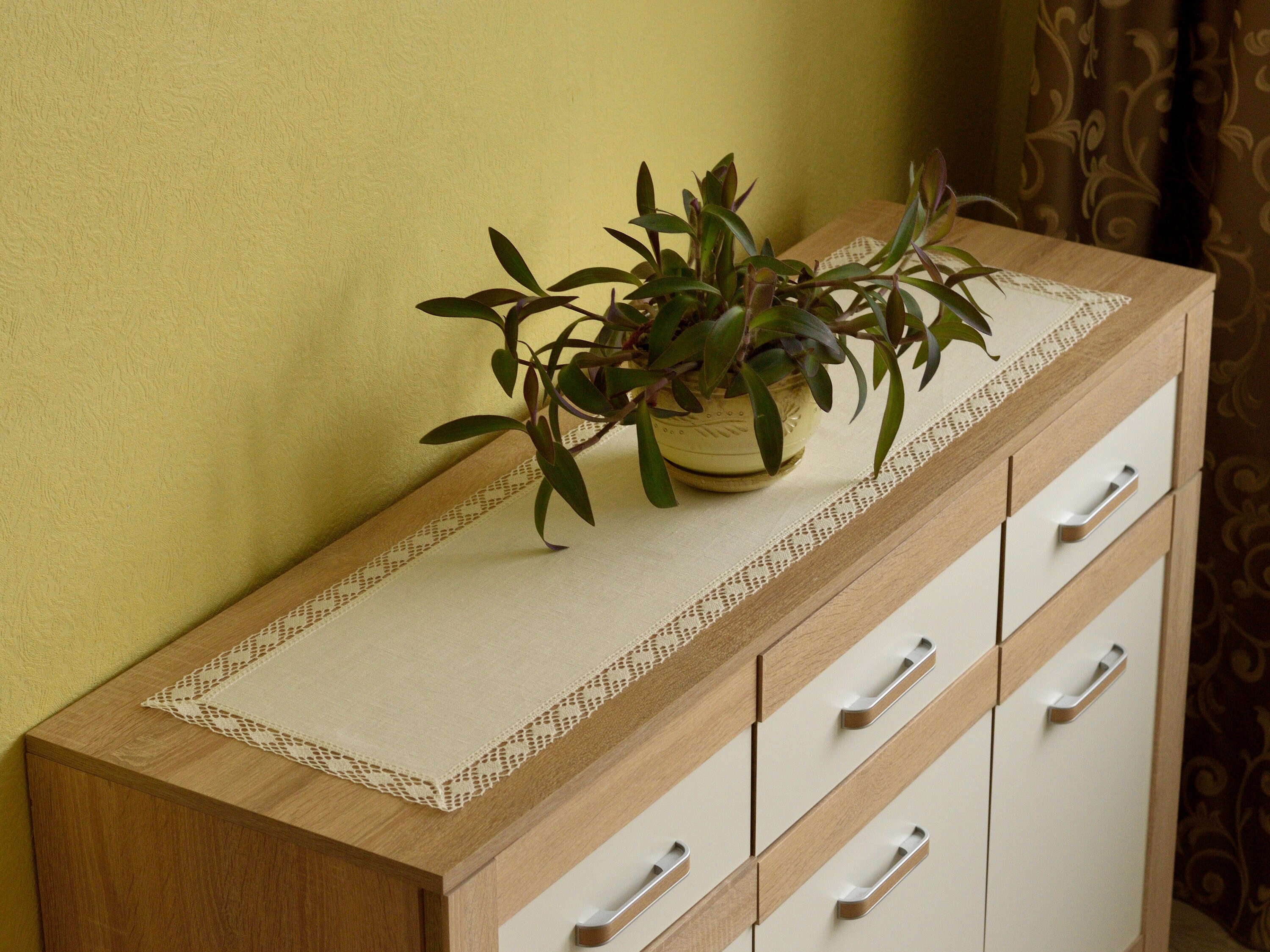 Off White Dresser Scarf With Lace Edge Rectangle Coffee Table Etsy