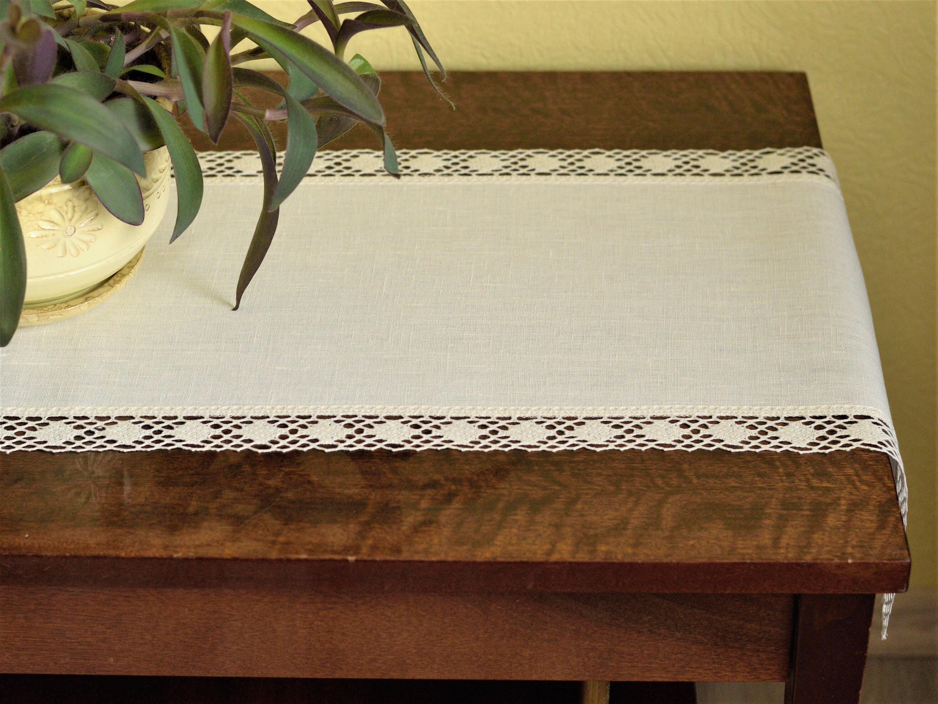 Off White Dresser Scarf With Lace Edge Rectangle Coffee Table Etsy