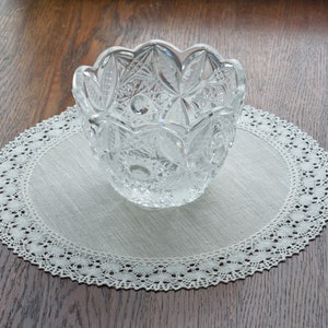 Set of lace doily table mats round oatmeal linen placemats Small table topper farmhouse dining table cloth decor 12 / 13 / 14 / 15 / 16 inch image 2