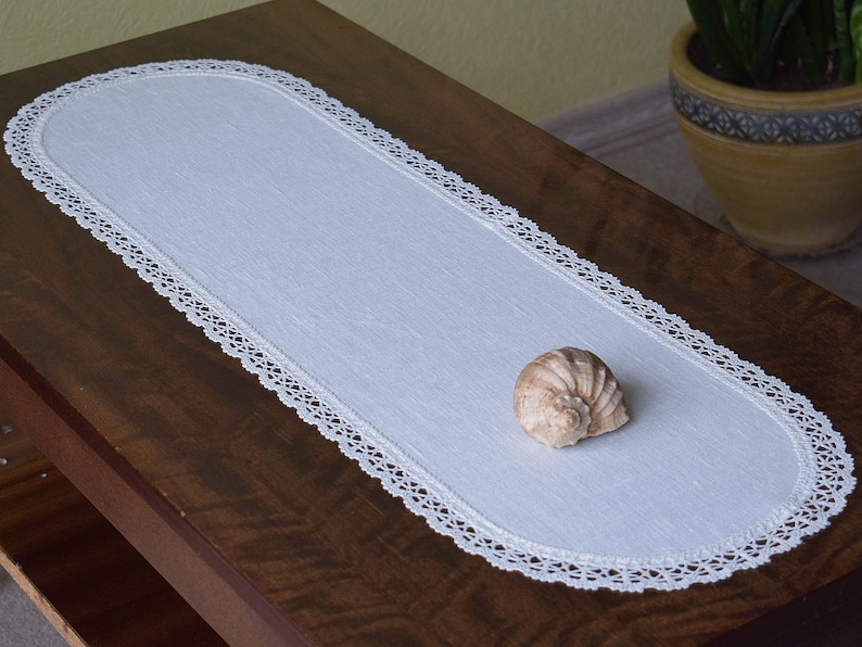 Oval off White Dresser Scarf Narrow Linen Doily Table Runner Etsy