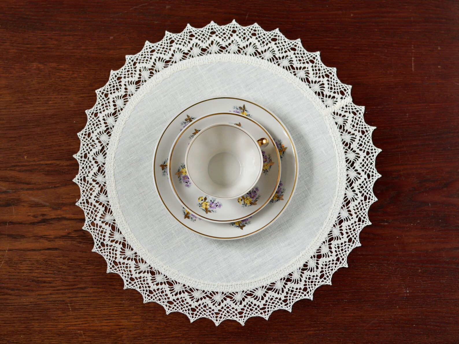 Linen Crochet Doily White Table Topper With Lace Small Table Runner