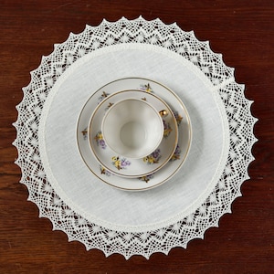 Set de table napperon en dentelle de lin blanc cassé Ensemble de sets de table ronds Petite nappe Décoration de table à manger 13 / 14 / 15 / 16 pouces Tapis rond