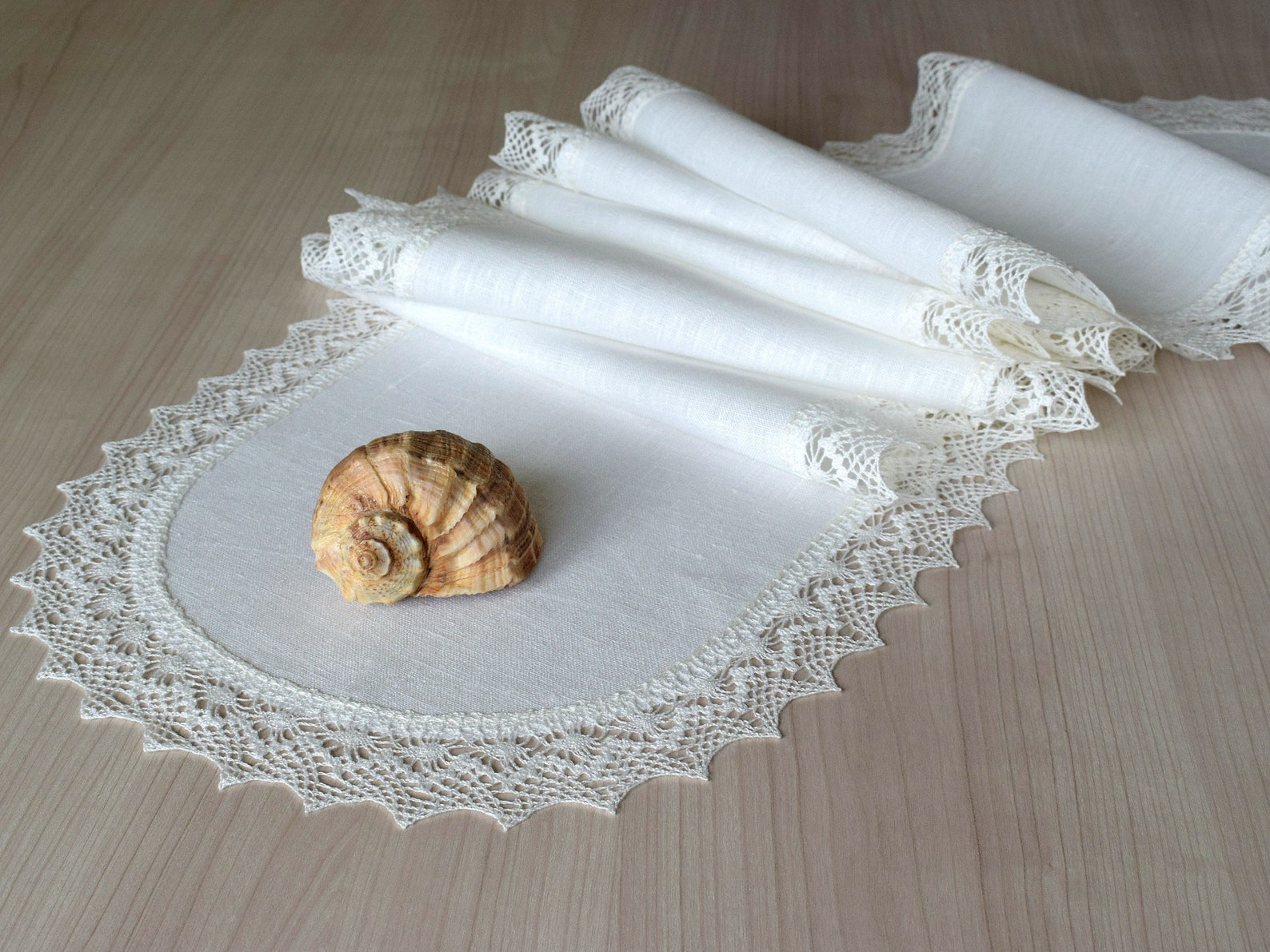 Off White Linen Table Runner With Lace Edge Oval Dresser Scarf Etsy