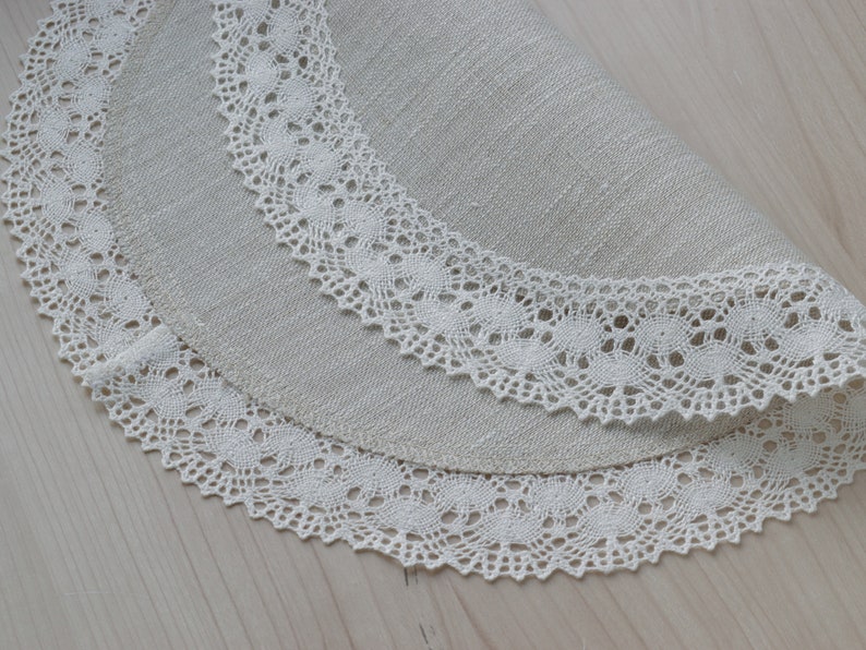 Set of lace doily table mats round oatmeal linen placemats Small table topper farmhouse dining table cloth decor 12 / 13 / 14 / 15 / 16 inch image 5