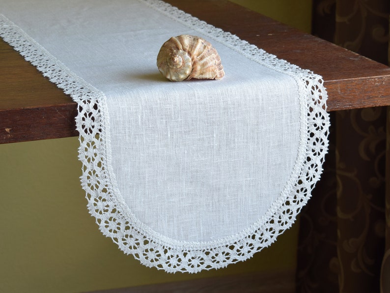 Custom Dresser Scarf With Lace Trim Narrow Linen Table Image 0
