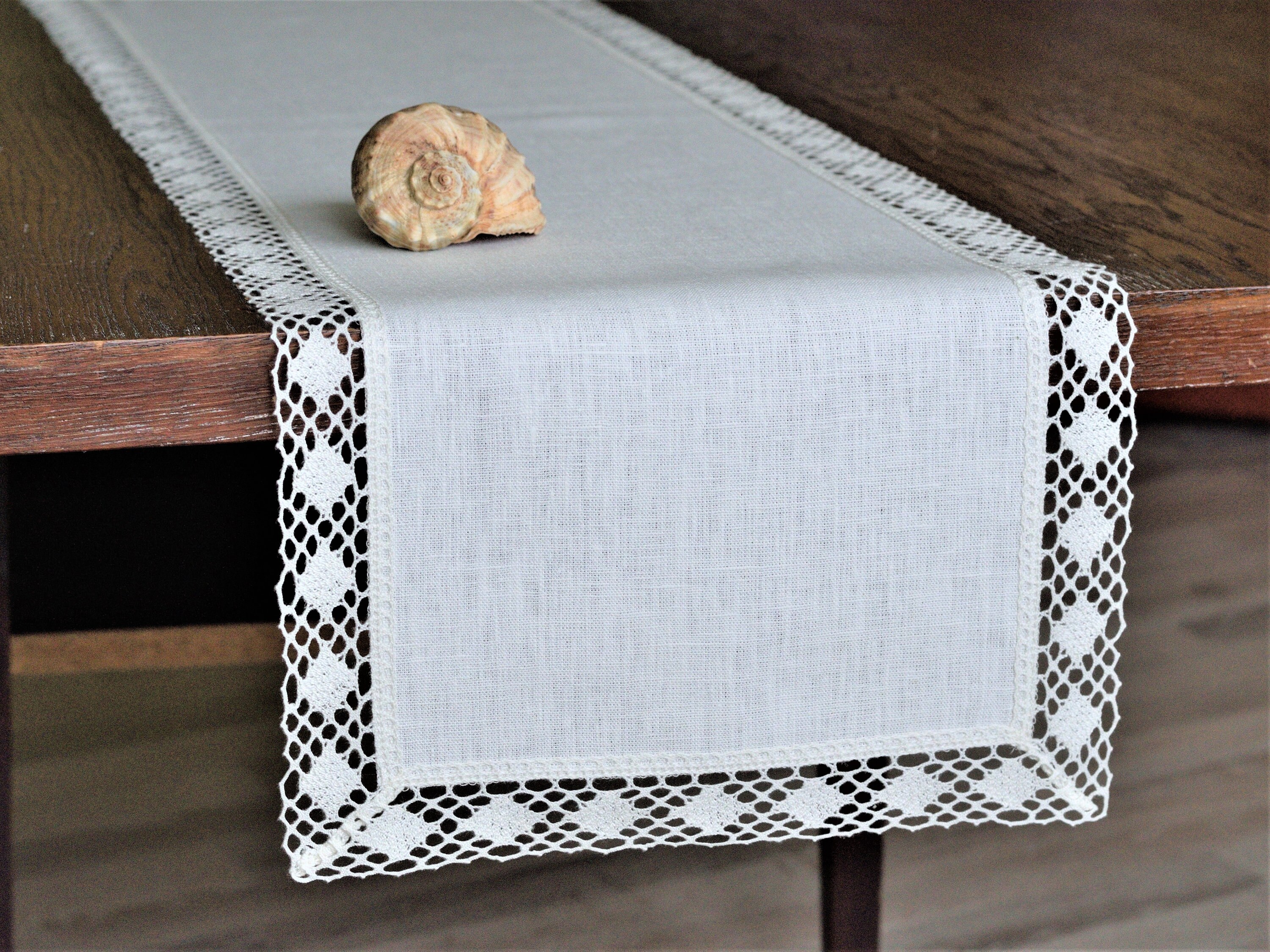 Off White Dresser Scarf With Lace Edge Rectangle Coffee Table Etsy