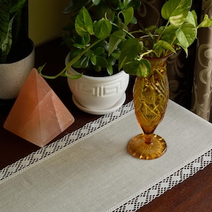 Afinador de mesa de lino y encaje en tonos neutros, tapete para cómoda de estilo rústico moderno, rectangular, decoración estilo cottagecore