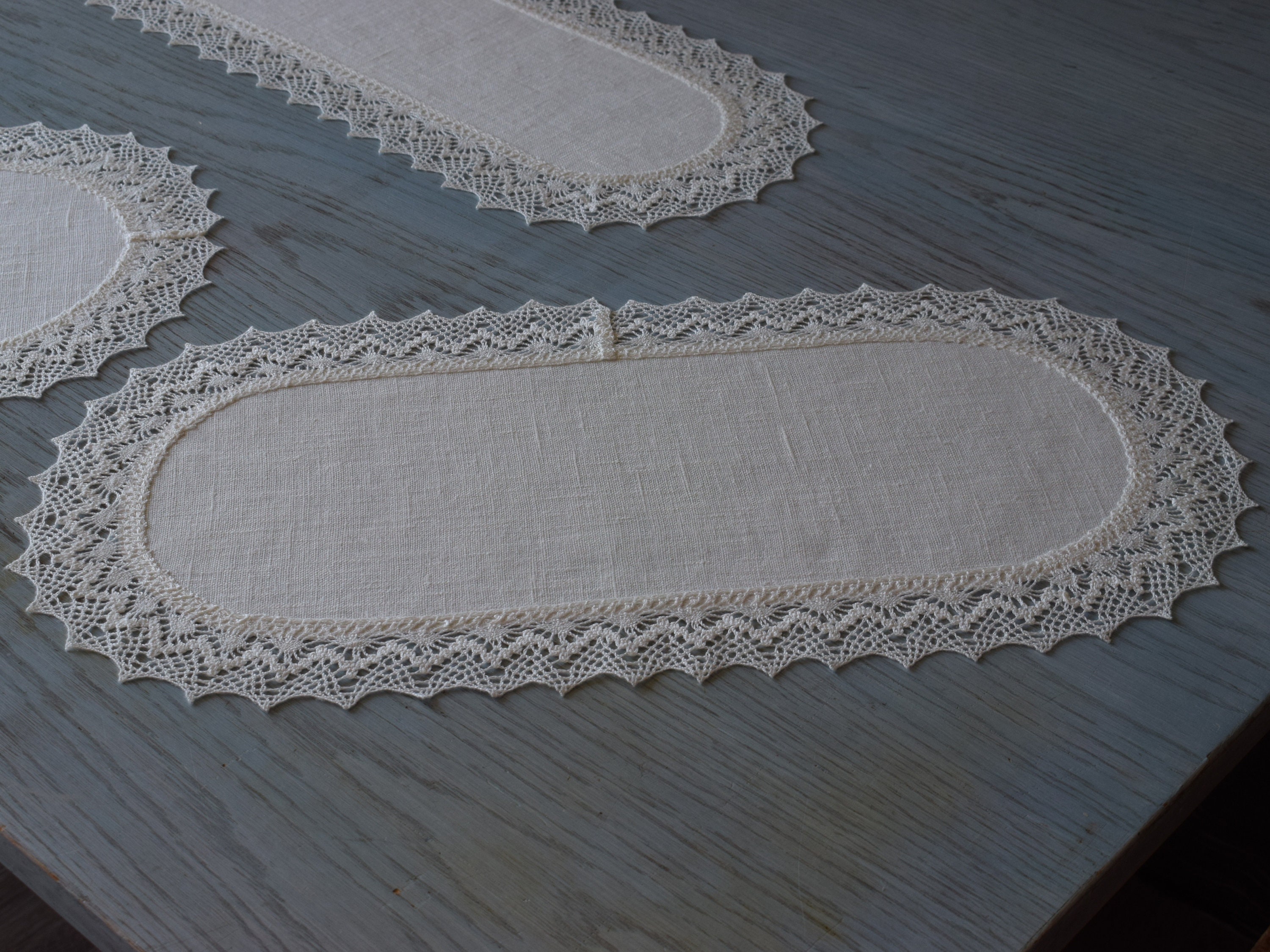 Small off White Dresser Scarf Linen and Lace Doily Table Etsy