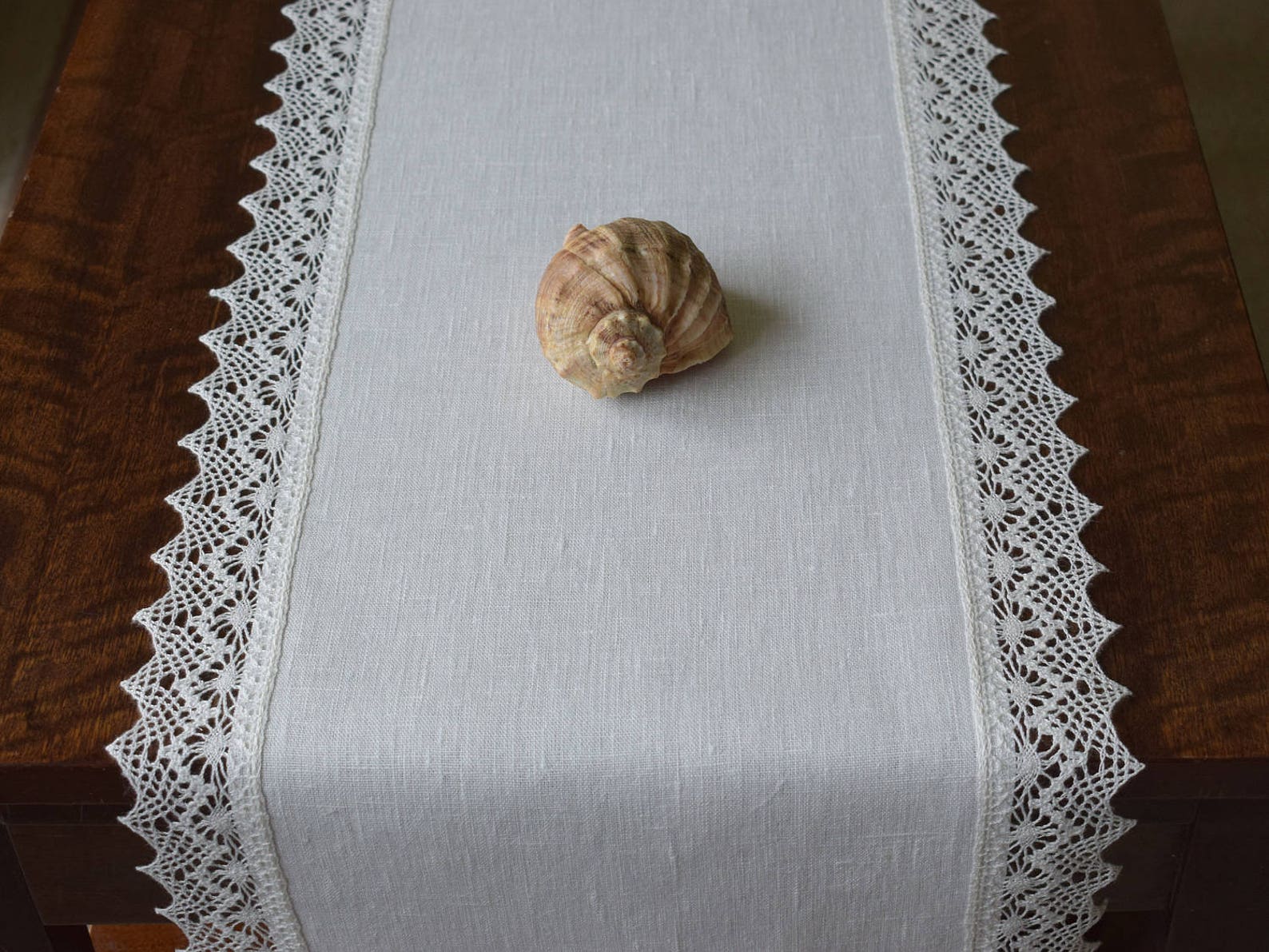 Off White Linen Table Runner With Lace Edge Oval Dresser Scarf Etsy