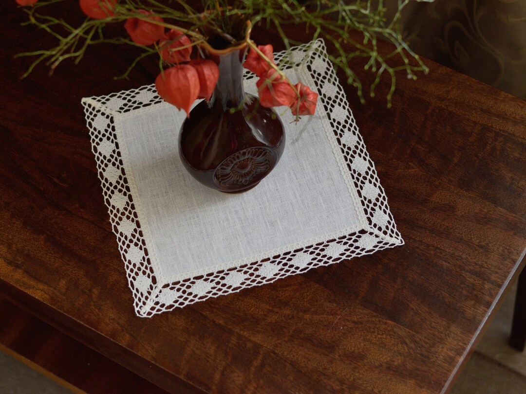 12 Inch Small End Table Cloth Square Doily Placemat off White Etsy