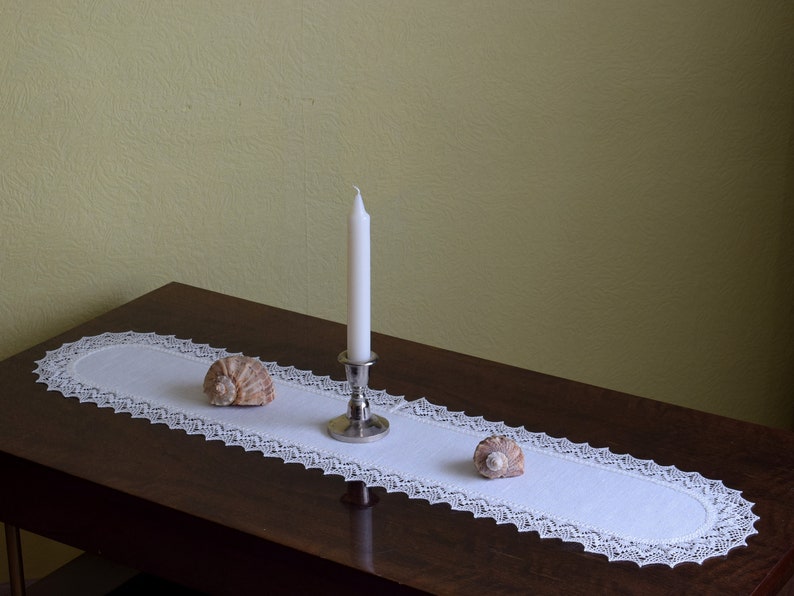 Narrow Linen Lace Dresser Scarf Small White Coffee Table Etsy