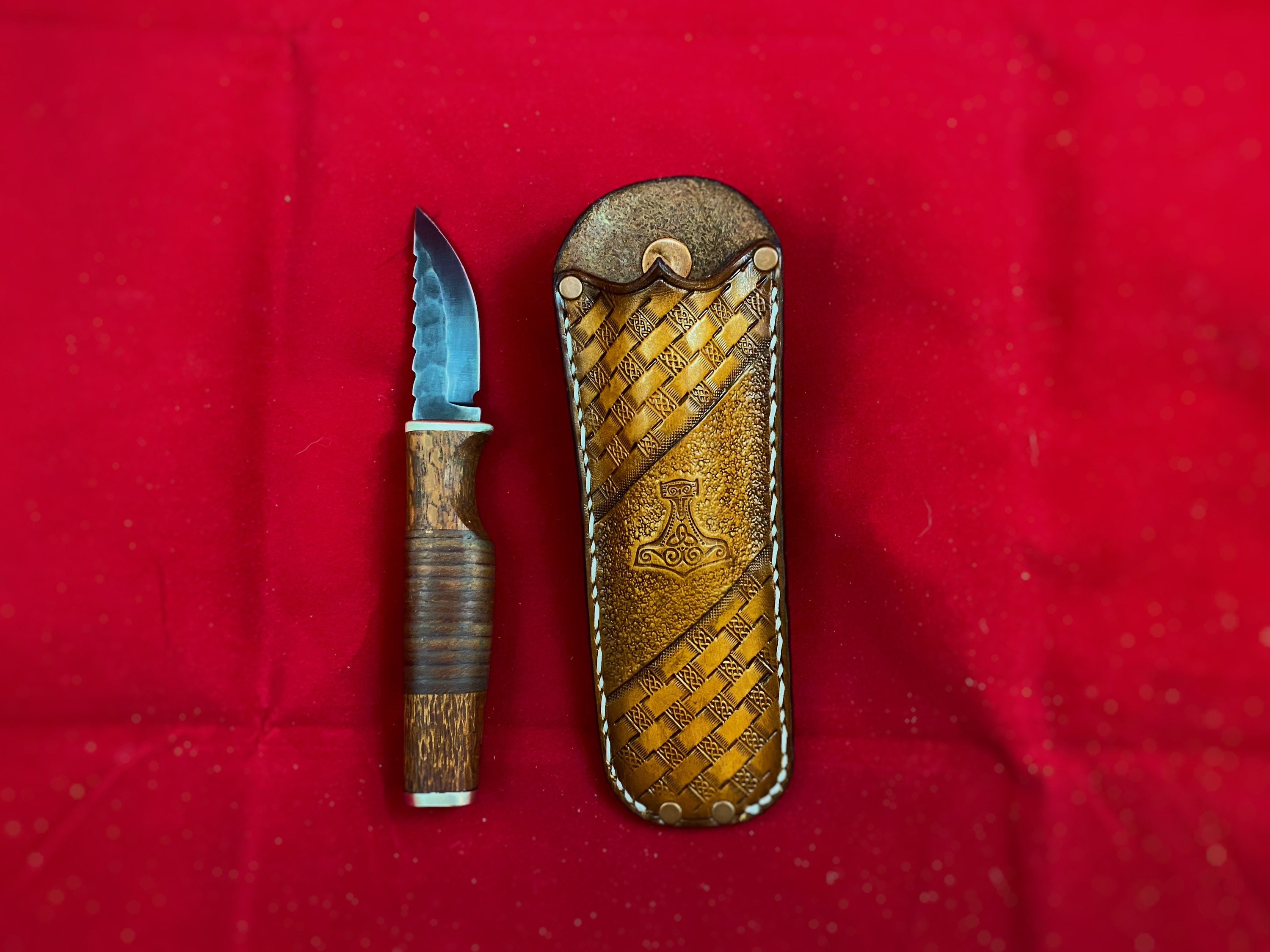 Custom edc puukko neck / belt knife and hand tooled leather Etsy