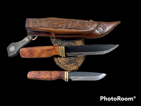 Viking Knife Set. Leuku and Puukko With Traditional Double Knife Sheath. 