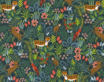 Menagerie Collection's Jungle, Hunter Green by  Rifle Paper Co Jungle print cotton quilting fabric