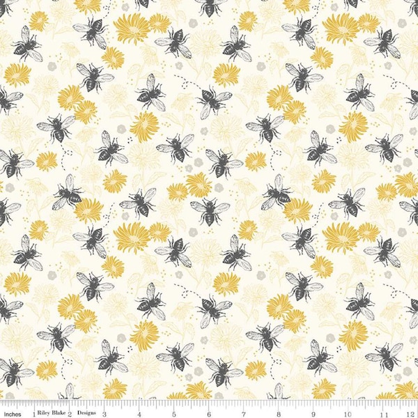 Riley Blake Designs, Honey Bee - Floral - Parchment from My Minds Eye, cotton quilting fabric