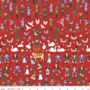 Riley Blake Designs, A Pear-fect Christmas Collection, Twelfth Day red cotton fabric by Cayla Naylor quilting cotton fabric Christmas Decor