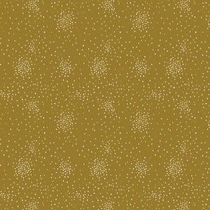 May include: A seamless pattern with a gold background and white dots arranged in a circular pattern.