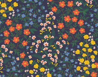 Camont Fabric Collection, CANVAS Fabric Wildwood Garden Fabric in Navy by Rifle Paper Co. bag making, sewing fashion, home decor, quilts