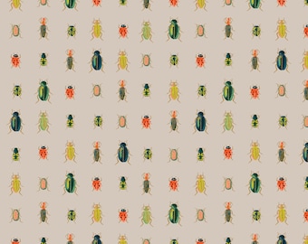 Rifle Paper Co., Curio, Beetles & Bugs, Khaki, Metallic, RP1105 KH2M, Cotton and Steel, quilting cotton, apparel fabric, bug fabric