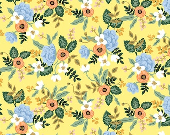 Primavera Collection, Birch Fabric in Yellow by Rifle Paper Co. for sewing quilts, apparel, home decor, premium cotton fabric