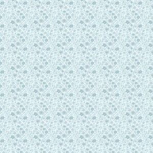 May include: A light blue floral pattern featuring small, stylized flowers and leaves. The design is densely packed, creating a textured appearance. The flowers are in shades of blue and gray, set against a light blue background.
