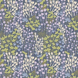 Fresh Linen Collection Backyard Field Night from Art Gallery Fabrics by Katie O&#39;shea, blue floral, tiny floral, ditsy floral, blue yellow