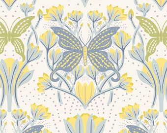 Fresh Linen Collection Butterfly Reflection Dawn from Art Gallery Fabrics by Katie O'shea, butterfly fabric, blue and yellow butterfly