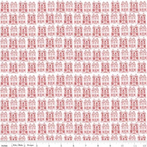 Red Hot  Houses  White  Riley Blake Designs cotton quilting fabric by the yard continuous cut 1/2 yard and up textile couture collection