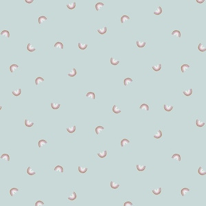 Cotton and Steel Basics, Always Look for Rainbows, Blissful, cotton rainbow fabric, rainbows on blue fabric, quilting fabric, apparel fabric