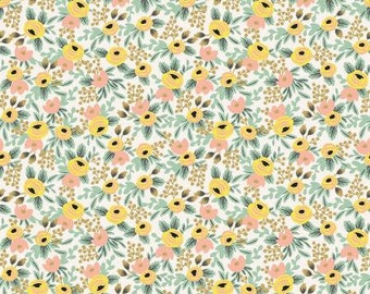 Kolekcja Primavera, tkanina Rosa, kremowa firmy Rifle Paper Co. do pikowania, szycia modowego i dekoracji wnętrz, najwyższej jakości tkanina pamiątkowa