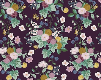 Rifle Paper Co. Dahlia Collection, Dahlia in Aubergine is 100% premium katoenen quiltstof voor kleding, woondecoratie, kleding en quilten