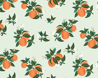 Primavera,  Citrus Blossom Fabric in Orange Metallic by Rifle Paper Co. for home decor, quilting, fashion sewing, 100% premium cotton fabric