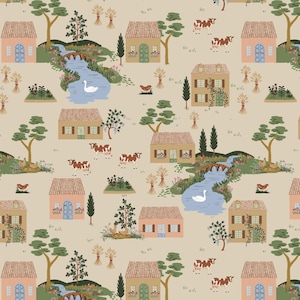 Rifle Paper Co, Gracie's Fabric Collection Farm Animals Evergreen, kolorowa bawełniana tkanina pikowana zdjęcie 5