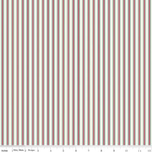 Riley Blake Designs, Merry Little Christmas, &quot;Stripes&quot; fabric in cream by My Minds Eye, green and red stripe, 100% Cotton Christmas fabric