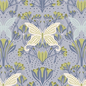 Fresh Linen Collection Butterfly Reflection Dusk from Art Gallery Fabrics by Katie O&#39;Shea, butterfly fabric, blue and yellow fabric