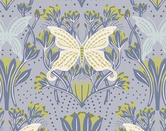 Fresh Linen Collection Butterfly Reflection Dusk from Art Gallery Fabrics by Katie O'Shea, butterfly fabric, blue and yellow fabric