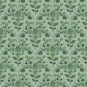 Rifle Paper Co. Dahlia Collection Artichoke Sage Metallic 100% premium cotton quilting fabric stripe for clothing, home decor, apparel,