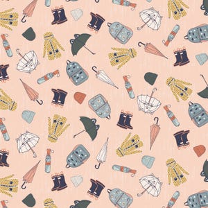 Splish Splash-collectie katoen en staal, Rainy Day-outfit in prachtig roze van Bright Leaf Design, quiltstof kledingstof