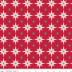 Riley Blake Designs, Merry Little Christmas, &quot;Starbursts&quot; in rot von My Minds Eye, 100% Baumwolle Weihnachtsstoff all over print, Sterne Stoff