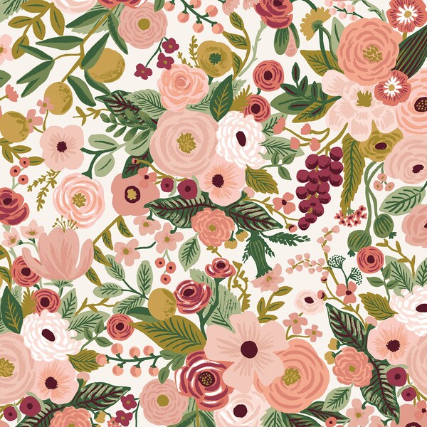 Garden Party Fabric, Rose, Rifle Paper Co., quilting cotton, fabric by the yard, Cotton and Steel, apparel fabric, home decor fabric