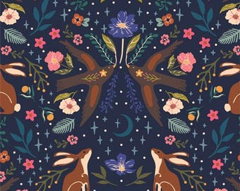 Kunstgaleriestof, Starling-collectie, Moonlit Forest Dusk-stof van Maureen Cracknell, quilten, kleding, premium katoen voor woondecoratie