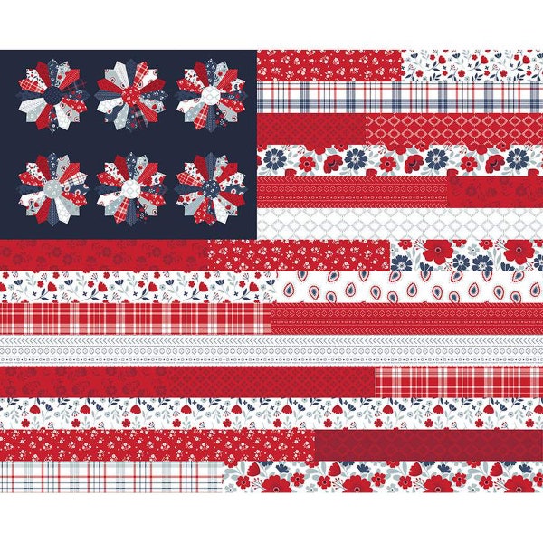 Riley Blake Designs, American Beauty Collection, Flag Panel, Dani Mogstad, patriotic fabric, red white blue fabric, quilting fabric,