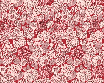 Liberty Fabric Arthur's Garden Collection 1, Dahlia Garden B - Riley Blake Designs, Liberty red and white, floral liberty cotton fabric