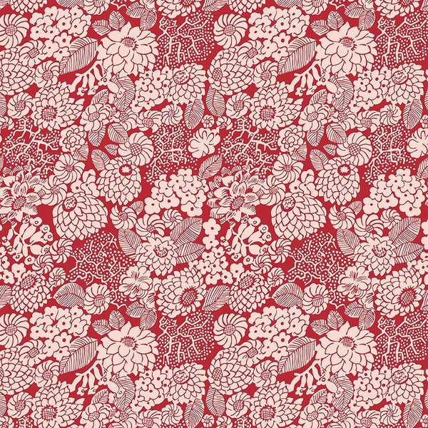 Liberty Fabric Arthur's Garden Collection 1, Dahlia Garden B - Riley Blake Designs, Liberty red and white, floral liberty cotton fabric