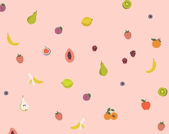 Tela Fruit Orchard de la colección Orchard de Rifle Paper Co. en color rubor, de Anna Bond, de Cotton and Steel, 100 % algodón.