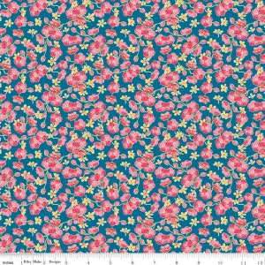 Riley Blake Designs, Glohaven Collection, Blossoms fabric in Blue by Lila Tueller, cotton quilting fabric yardage