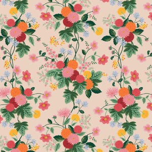 Rifle Paper Co. Dahlia Collection, Dahlia in Blush is 100% premium cotton quilting fabric for clothing, home decor, apparel, piece quilting