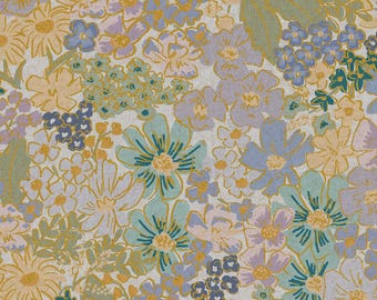 Rifle Paper Co., Colección English Rose, tela de lona de algodón azul Mimi metalizado