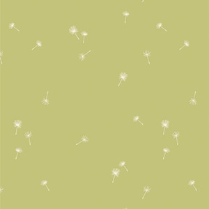 Fresh Linen Fabric Collection Dancing Dandelions Crisp from Art Gallery Fabrics by Katie O&#39;Shea, green cotton fabric, dandelion fabric