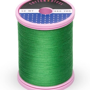 Christmas Green 100% Cotton Thread Spool, 50 Weight, 660 yards, Cotton and Steel thread, quilting thread, sewing thread